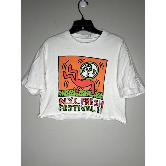 Uniqlo Keith Haring NYC Fresh Festival Cut Cropped T-Shirt Vintage Inspired Sz M - Picture 1 of 5